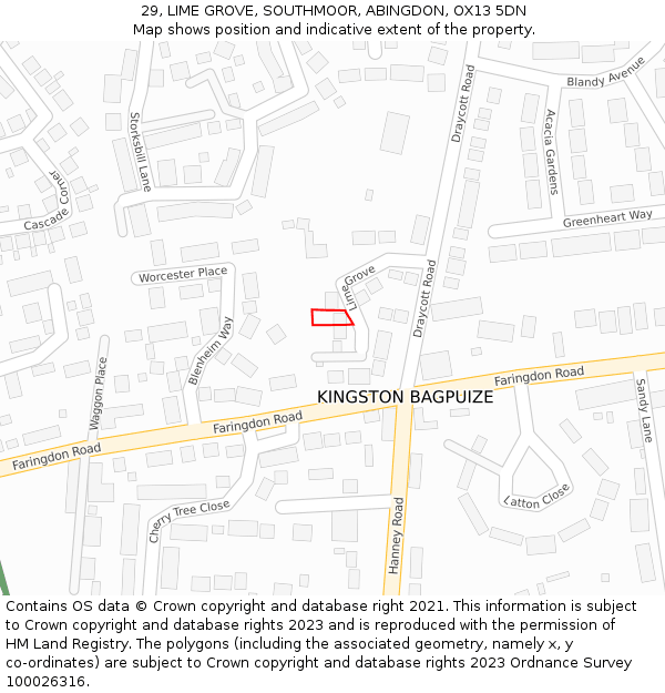 29, LIME GROVE, SOUTHMOOR, ABINGDON, OX13 5DN: Location map and indicative extent of plot