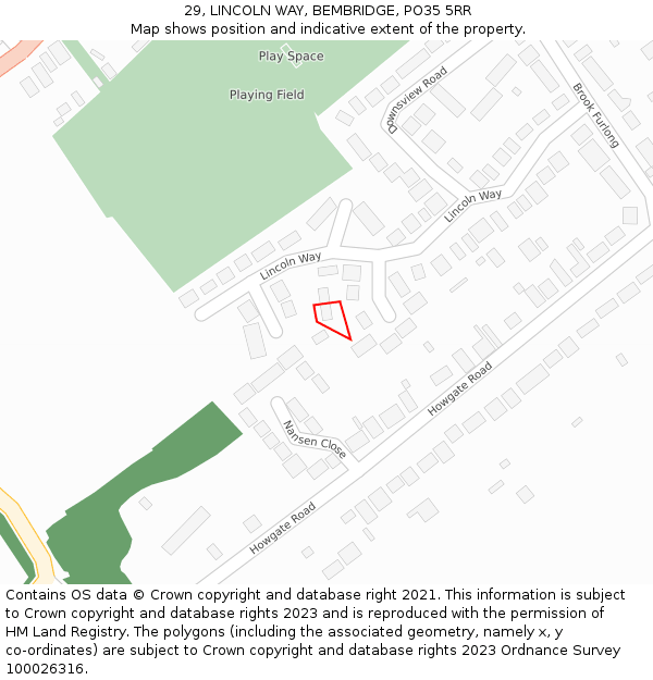 29, LINCOLN WAY, BEMBRIDGE, PO35 5RR: Location map and indicative extent of plot