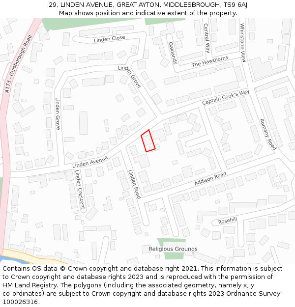 29, LINDEN AVENUE, GREAT AYTON, MIDDLESBROUGH, TS9 6AJ: Location map and indicative extent of plot