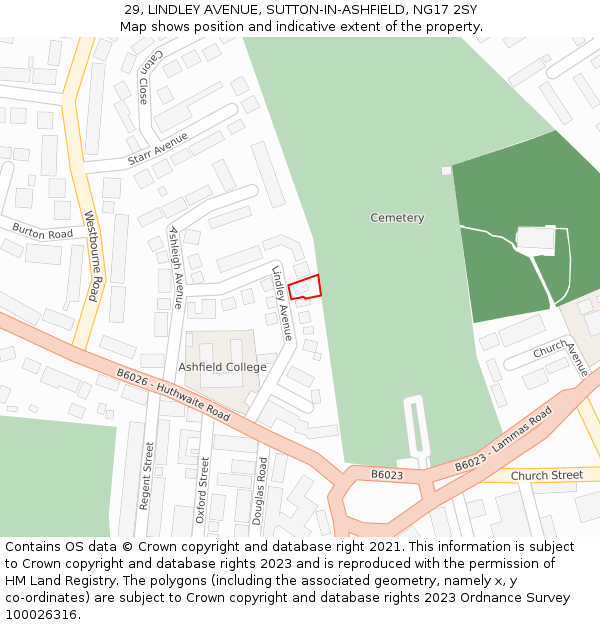29, LINDLEY AVENUE, SUTTON-IN-ASHFIELD, NG17 2SY: Location map and indicative extent of plot