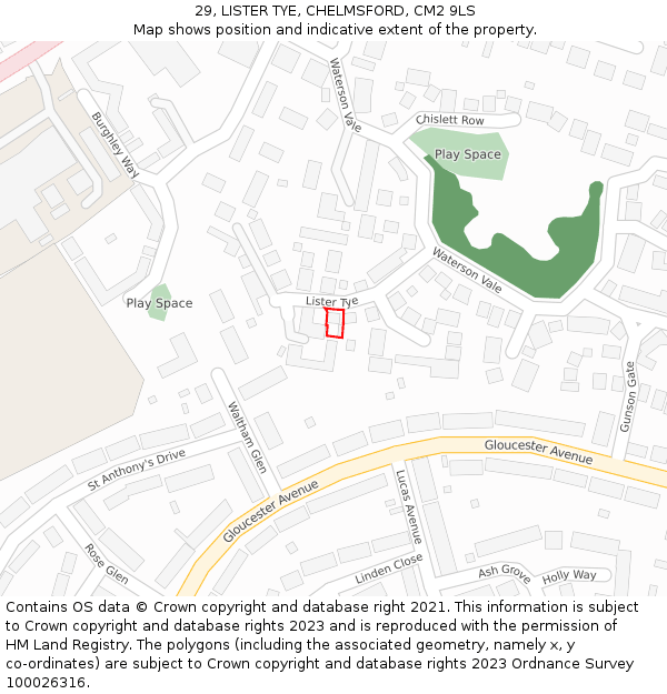 29, LISTER TYE, CHELMSFORD, CM2 9LS: Location map and indicative extent of plot