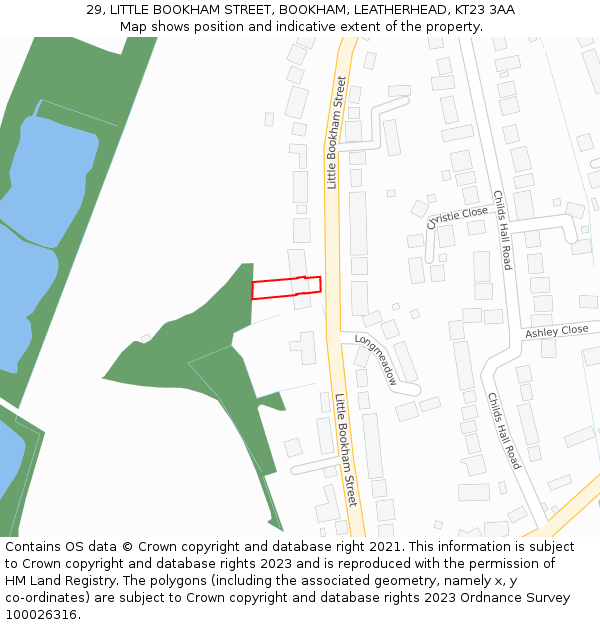 29, LITTLE BOOKHAM STREET, BOOKHAM, LEATHERHEAD, KT23 3AA: Location map and indicative extent of plot