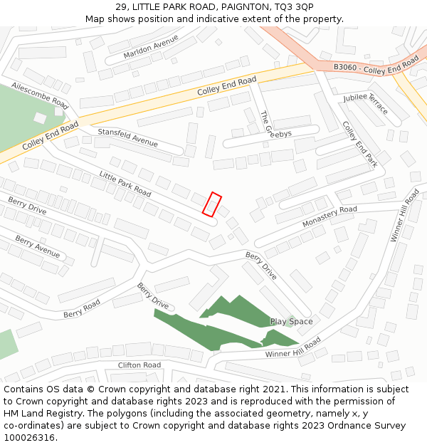 29, LITTLE PARK ROAD, PAIGNTON, TQ3 3QP: Location map and indicative extent of plot