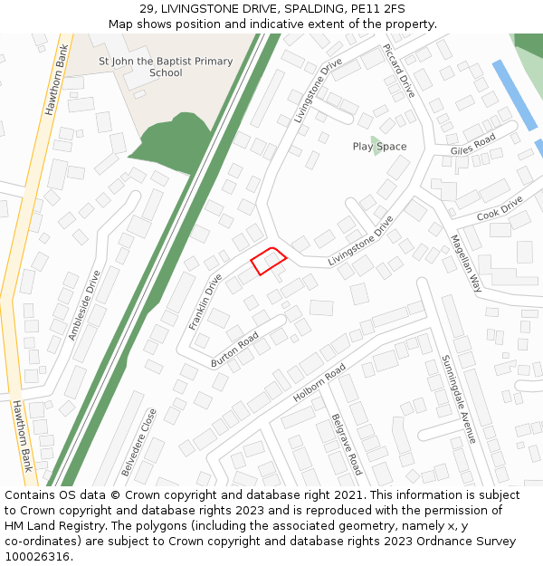 29, LIVINGSTONE DRIVE, SPALDING, PE11 2FS: Location map and indicative extent of plot