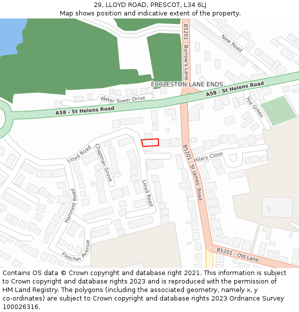 29, LLOYD ROAD, PRESCOT, L34 6LJ: Location map and indicative extent of plot