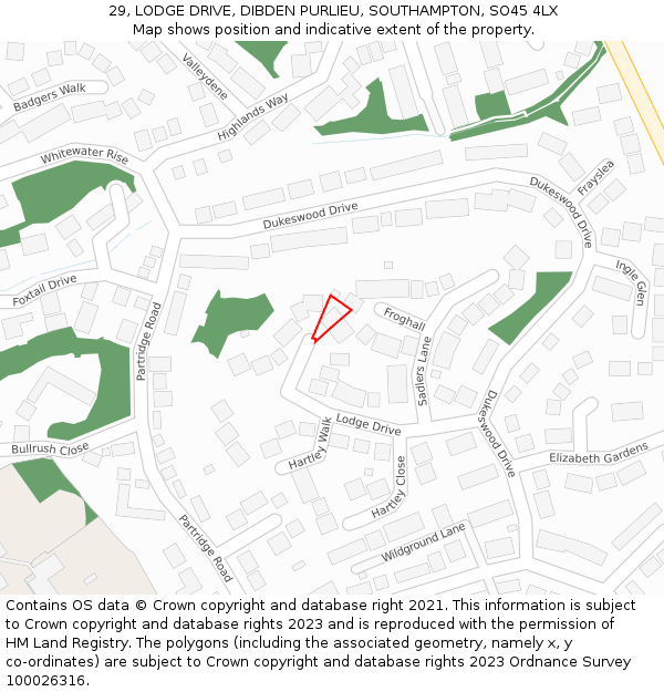 29, LODGE DRIVE, DIBDEN PURLIEU, SOUTHAMPTON, SO45 4LX: Location map and indicative extent of plot