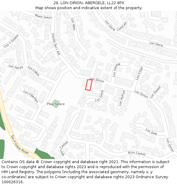 29, LON DIRION, ABERGELE, LL22 8PX: Location map and indicative extent of plot