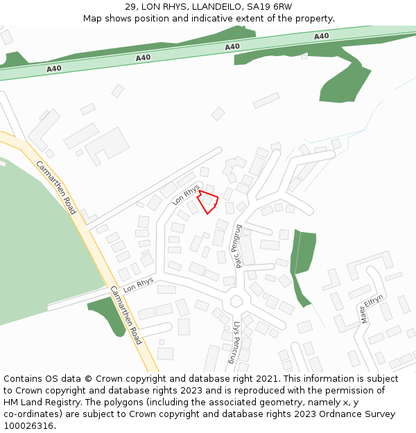 29, LON RHYS, LLANDEILO, SA19 6RW: Location map and indicative extent of plot
