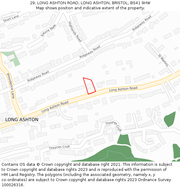 29, LONG ASHTON ROAD, LONG ASHTON, BRISTOL, BS41 9HW: Location map and indicative extent of plot
