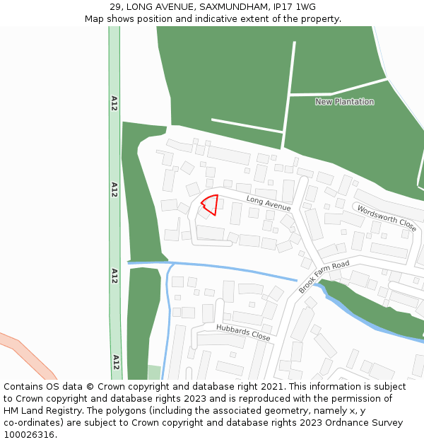 29, LONG AVENUE, SAXMUNDHAM, IP17 1WG: Location map and indicative extent of plot