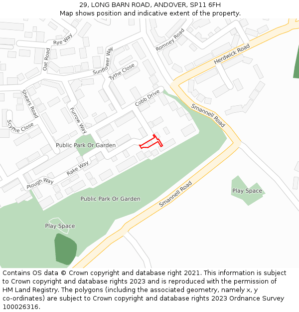 29, LONG BARN ROAD, ANDOVER, SP11 6FH: Location map and indicative extent of plot