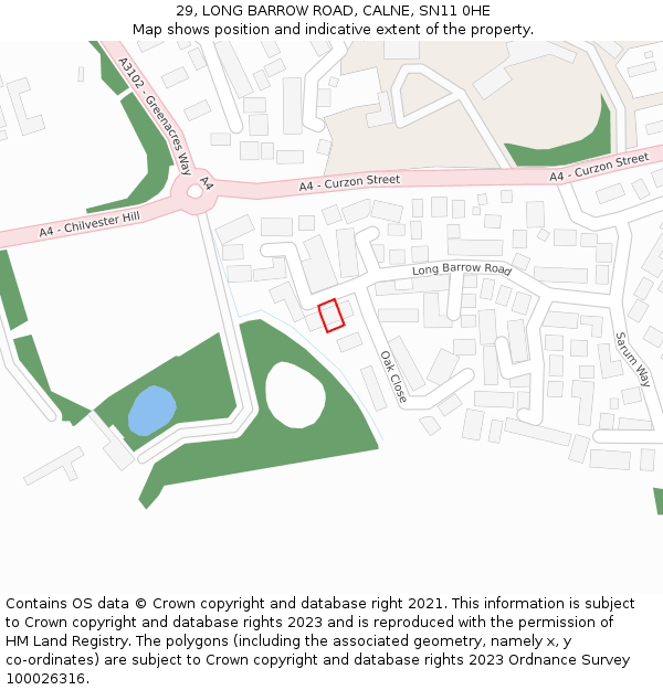 29, LONG BARROW ROAD, CALNE, SN11 0HE: Location map and indicative extent of plot