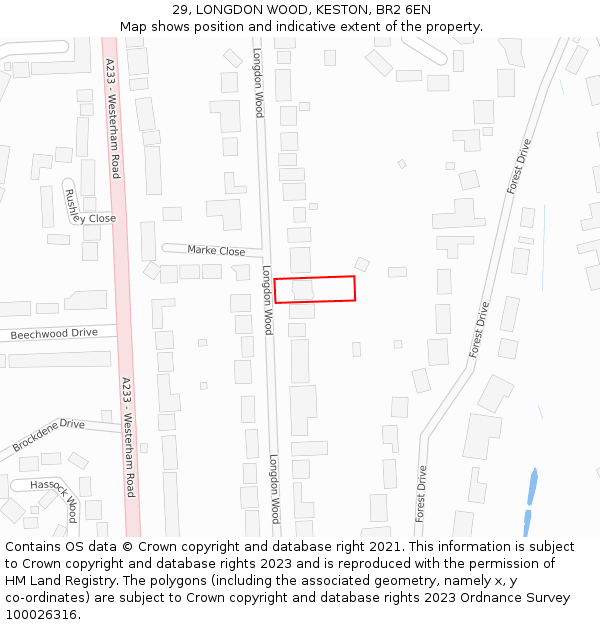 29, LONGDON WOOD, KESTON, BR2 6EN: Location map and indicative extent of plot