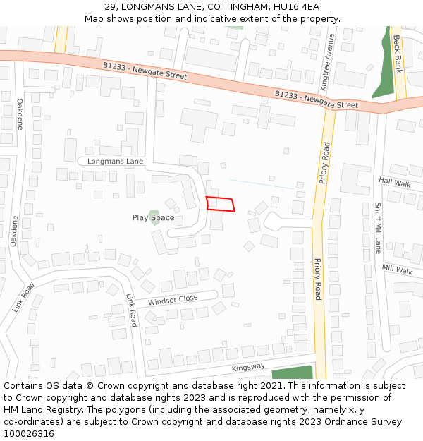 29, LONGMANS LANE, COTTINGHAM, HU16 4EA: Location map and indicative extent of plot