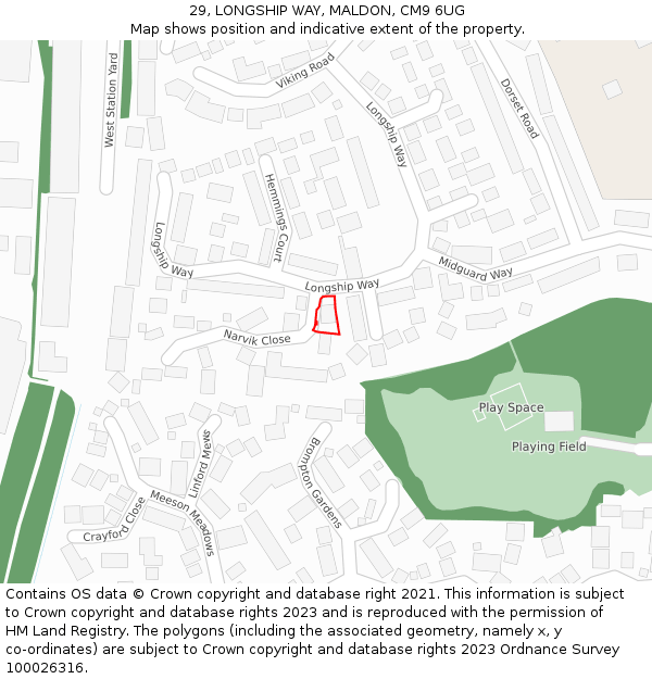 29, LONGSHIP WAY, MALDON, CM9 6UG: Location map and indicative extent of plot