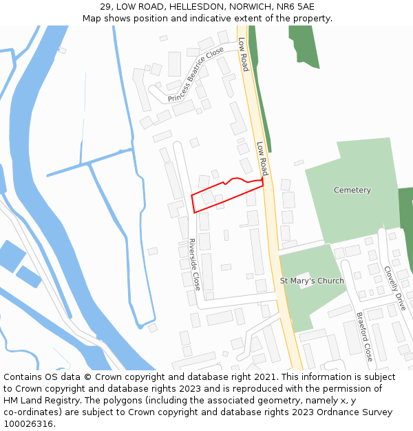 29, LOW ROAD, HELLESDON, NORWICH, NR6 5AE: Location map and indicative extent of plot