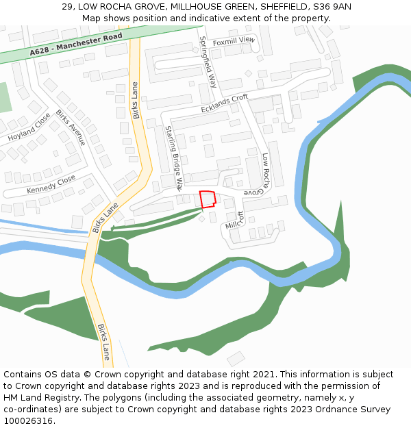 29, LOW ROCHA GROVE, MILLHOUSE GREEN, SHEFFIELD, S36 9AN: Location map and indicative extent of plot