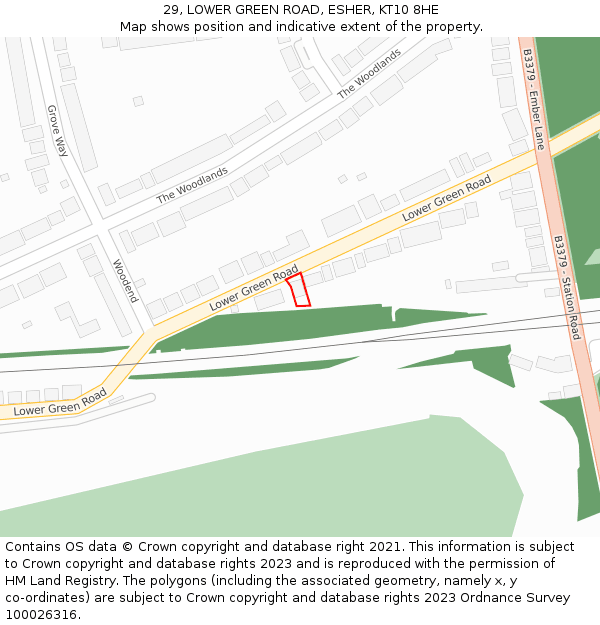 29, LOWER GREEN ROAD, ESHER, KT10 8HE: Location map and indicative extent of plot