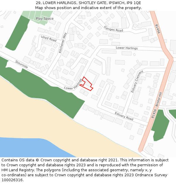 29, LOWER HARLINGS, SHOTLEY GATE, IPSWICH, IP9 1QE: Location map and indicative extent of plot