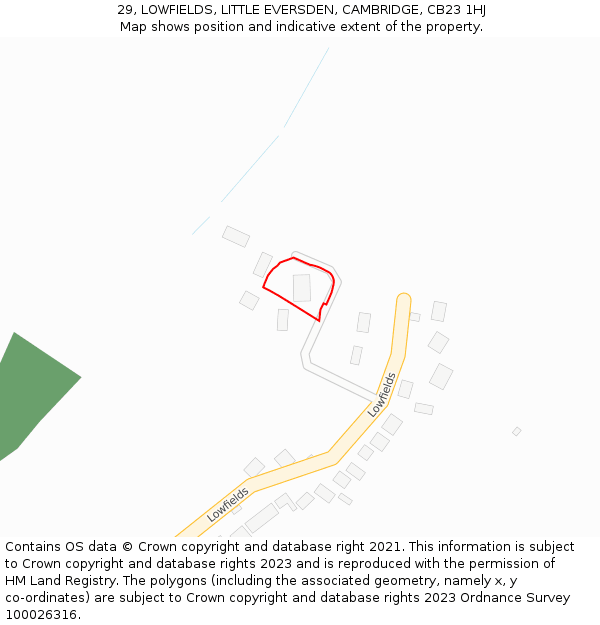 29, LOWFIELDS, LITTLE EVERSDEN, CAMBRIDGE, CB23 1HJ: Location map and indicative extent of plot