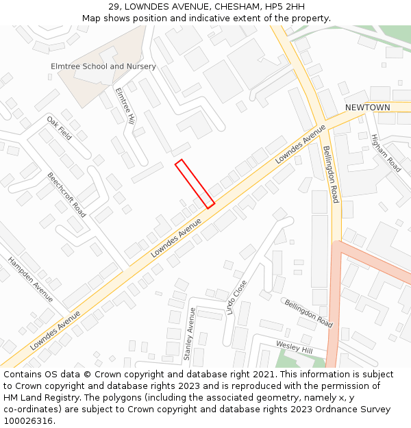 29, LOWNDES AVENUE, CHESHAM, HP5 2HH: Location map and indicative extent of plot