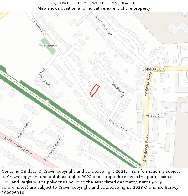 29, LOWTHER ROAD, WOKINGHAM, RG41 1JB: Location map and indicative extent of plot