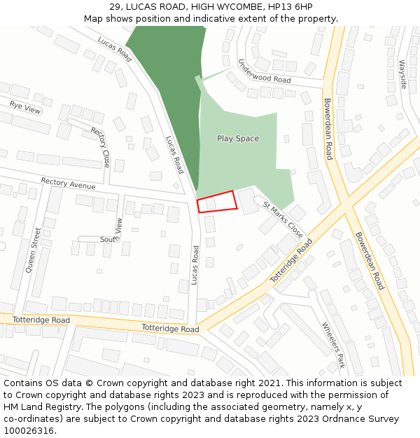 29, LUCAS ROAD, HIGH WYCOMBE, HP13 6HP: Location map and indicative extent of plot