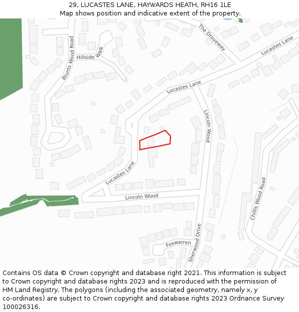 29, LUCASTES LANE, HAYWARDS HEATH, RH16 1LE: Location map and indicative extent of plot