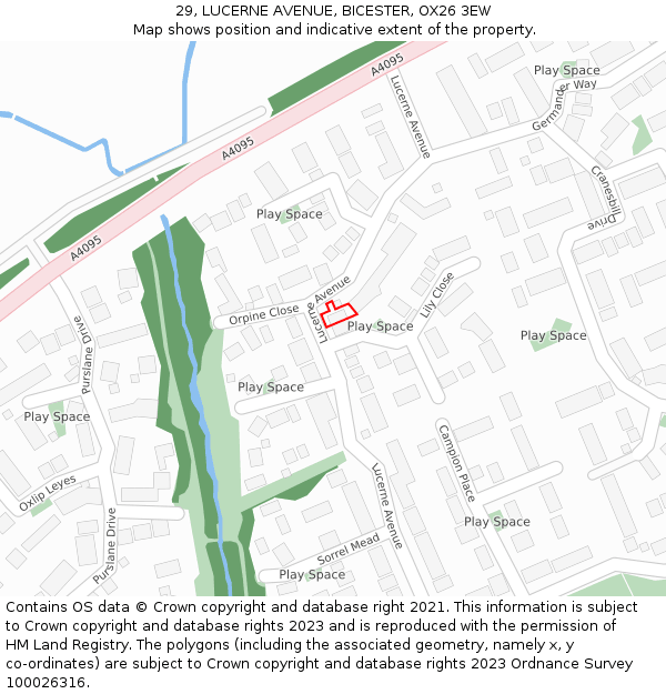 29, LUCERNE AVENUE, BICESTER, OX26 3EW: Location map and indicative extent of plot