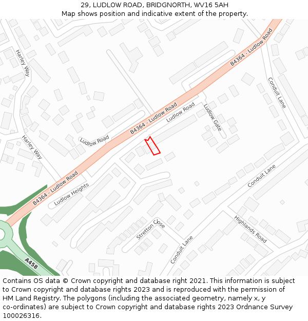 29, LUDLOW ROAD, BRIDGNORTH, WV16 5AH: Location map and indicative extent of plot