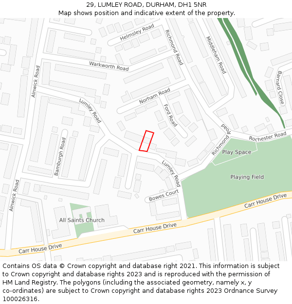 29, LUMLEY ROAD, DURHAM, DH1 5NR: Location map and indicative extent of plot