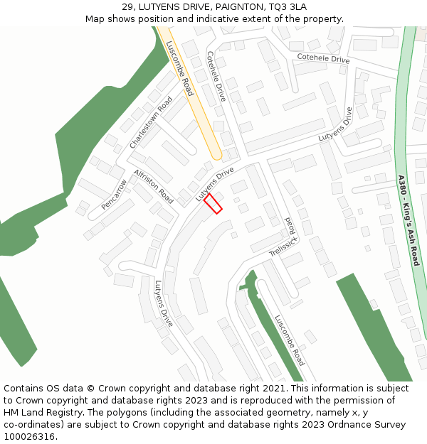 29, LUTYENS DRIVE, PAIGNTON, TQ3 3LA: Location map and indicative extent of plot