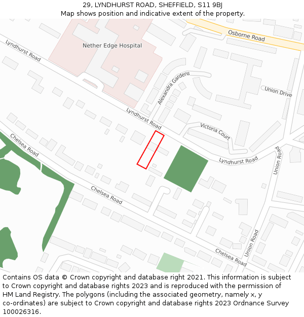 29, LYNDHURST ROAD, SHEFFIELD, S11 9BJ: Location map and indicative extent of plot