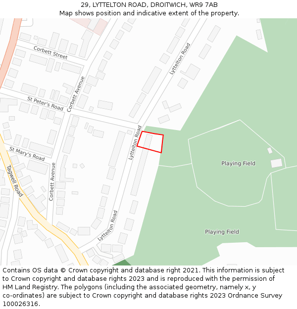 29, LYTTELTON ROAD, DROITWICH, WR9 7AB: Location map and indicative extent of plot