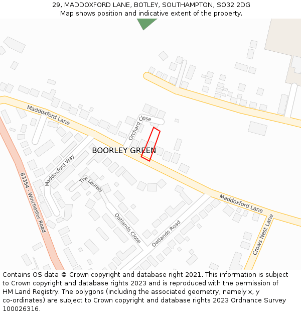 29, MADDOXFORD LANE, BOTLEY, SOUTHAMPTON, SO32 2DG: Location map and indicative extent of plot