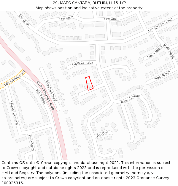 29, MAES CANTABA, RUTHIN, LL15 1YP: Location map and indicative extent of plot