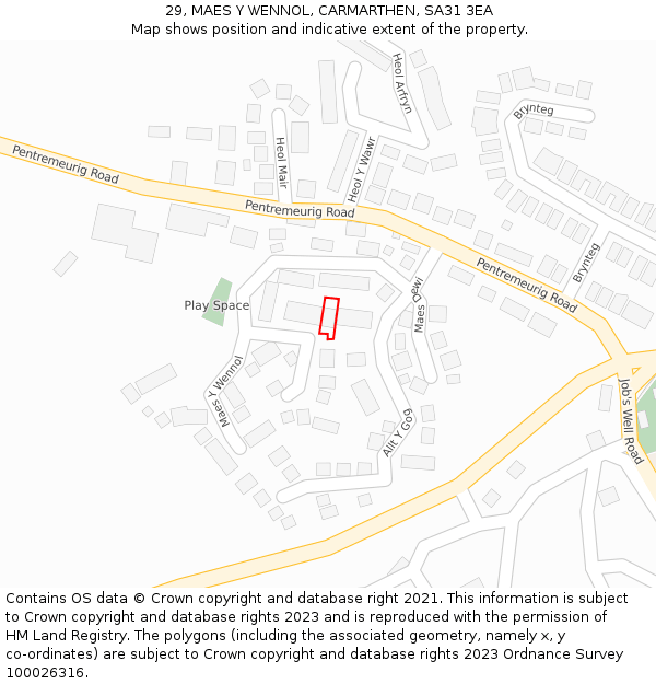 29, MAES Y WENNOL, CARMARTHEN, SA31 3EA: Location map and indicative extent of plot