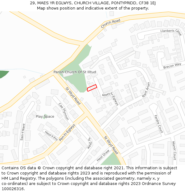 29, MAES YR EGLWYS, CHURCH VILLAGE, PONTYPRIDD, CF38 1EJ: Location map and indicative extent of plot