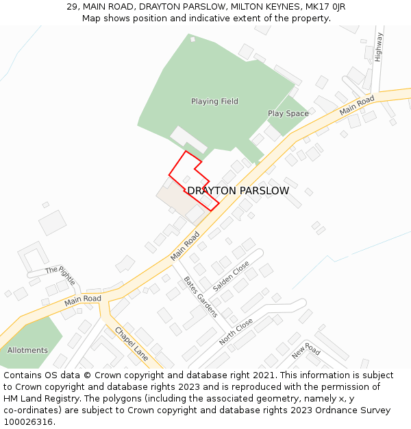 29, MAIN ROAD, DRAYTON PARSLOW, MILTON KEYNES, MK17 0JR: Location map and indicative extent of plot