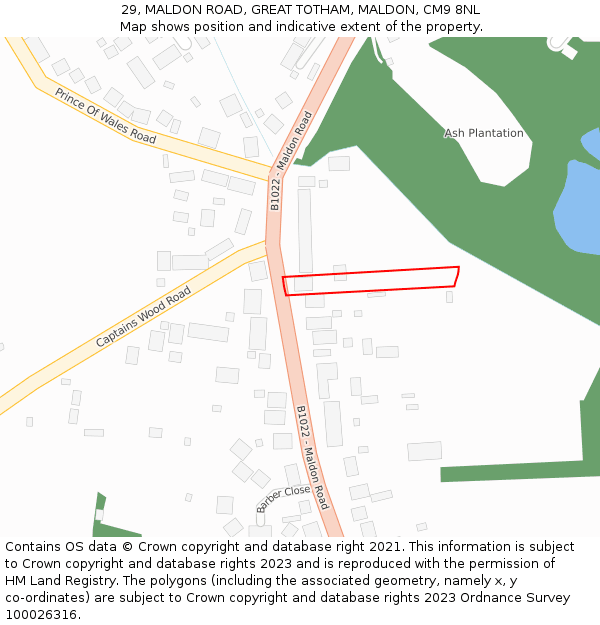 29, MALDON ROAD, GREAT TOTHAM, MALDON, CM9 8NL: Location map and indicative extent of plot