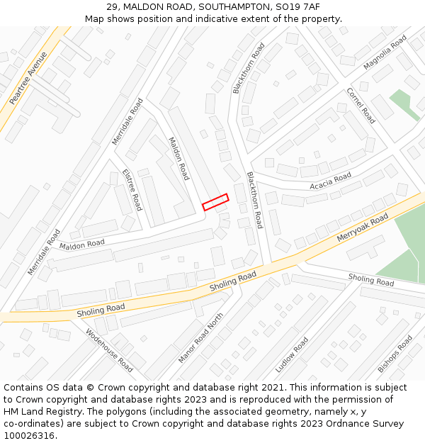 29, MALDON ROAD, SOUTHAMPTON, SO19 7AF: Location map and indicative extent of plot