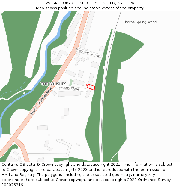 29, MALLORY CLOSE, CHESTERFIELD, S41 9EW: Location map and indicative extent of plot