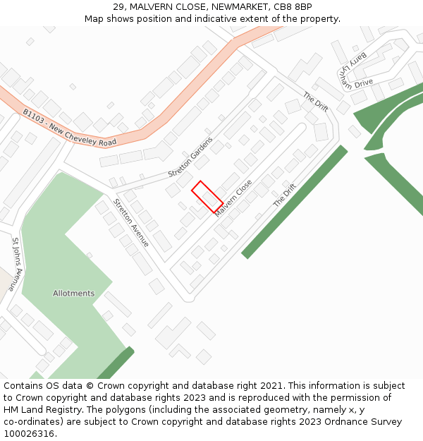 29, MALVERN CLOSE, NEWMARKET, CB8 8BP: Location map and indicative extent of plot