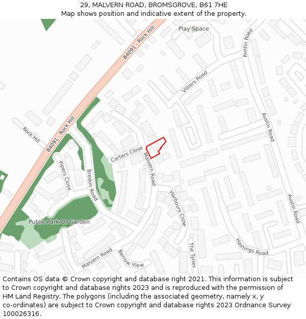29, MALVERN ROAD, BROMSGROVE, B61 7HE: Location map and indicative extent of plot