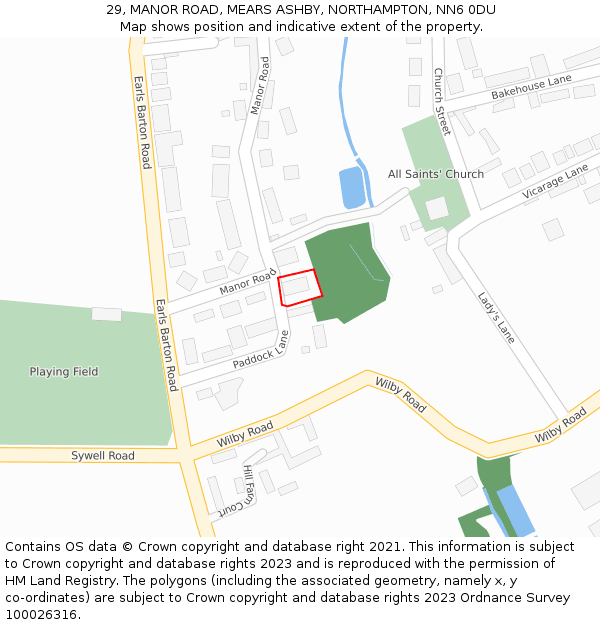 29, MANOR ROAD, MEARS ASHBY, NORTHAMPTON, NN6 0DU: Location map and indicative extent of plot