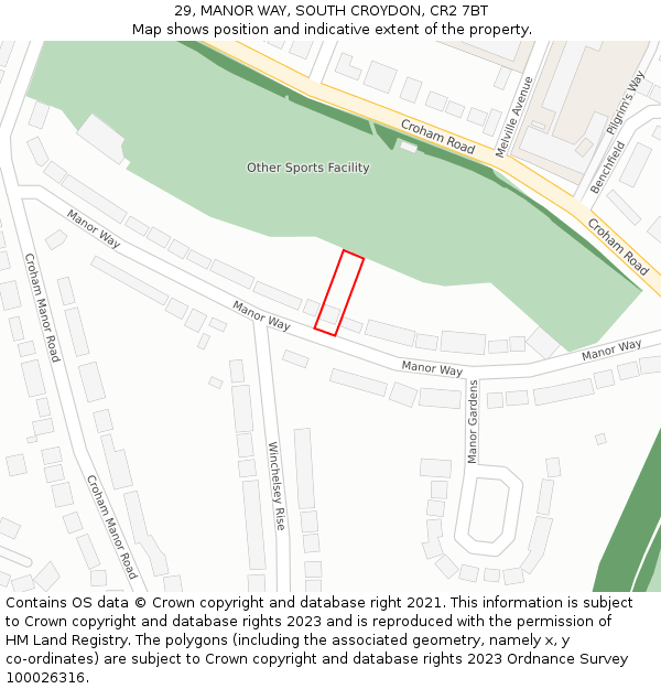 29, MANOR WAY, SOUTH CROYDON, CR2 7BT: Location map and indicative extent of plot