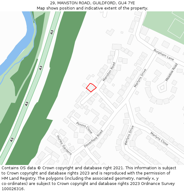 29, MANSTON ROAD, GUILDFORD, GU4 7YE: Location map and indicative extent of plot