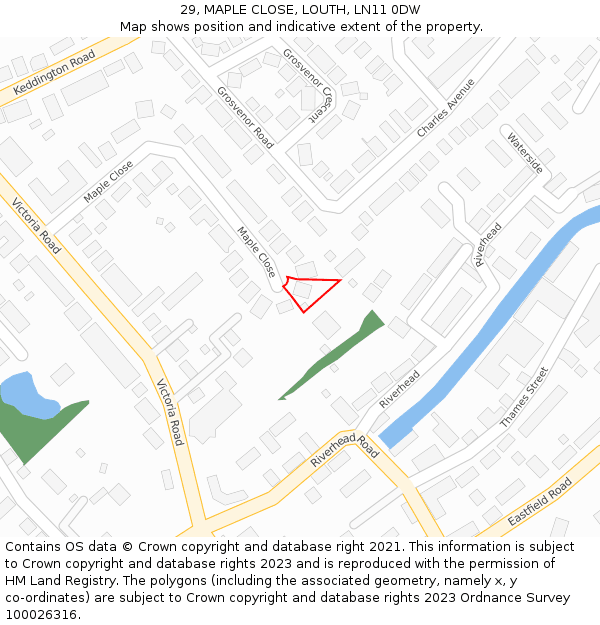 29, MAPLE CLOSE, LOUTH, LN11 0DW: Location map and indicative extent of plot