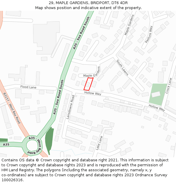 29, MAPLE GARDENS, BRIDPORT, DT6 4DR: Location map and indicative extent of plot