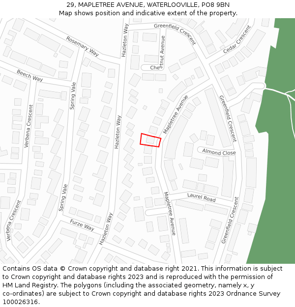 29, MAPLETREE AVENUE, WATERLOOVILLE, PO8 9BN: Location map and indicative extent of plot